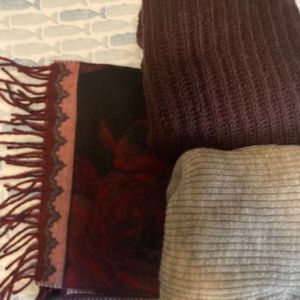 Winter Scarves Floral Dark Red Tan